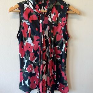 Nine West satin floral sleeveless tie front top